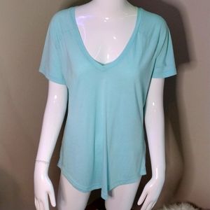 Adidas Woman's Md Pullover Short Sleeve V Neck T Shirt Blue